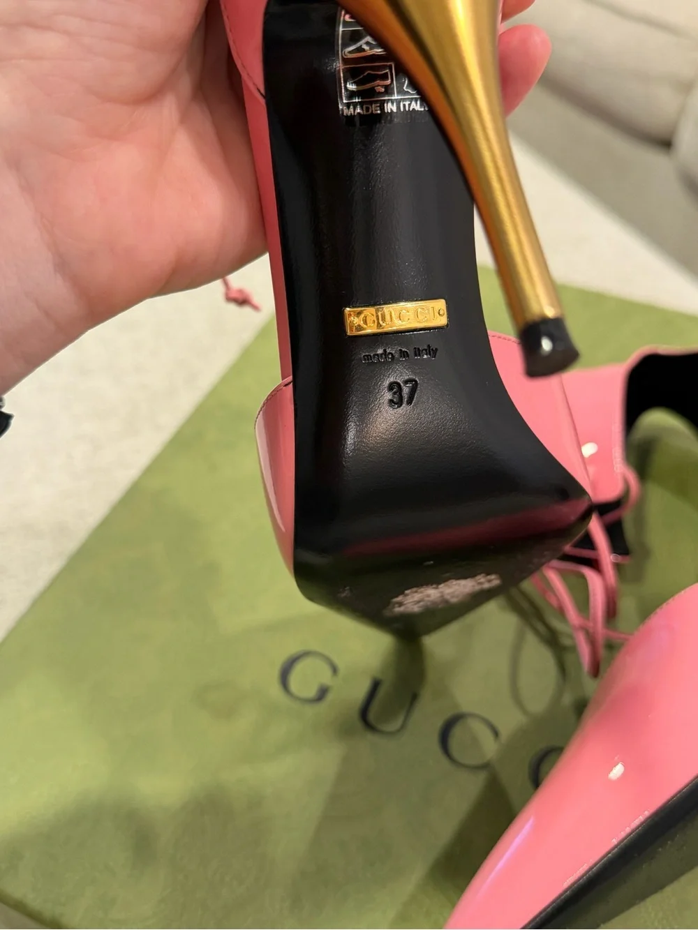 Gucci Women’s Pink Priscilla Ankle Cuff Patent Leather Heels Size 37 - Picture 14 of 15